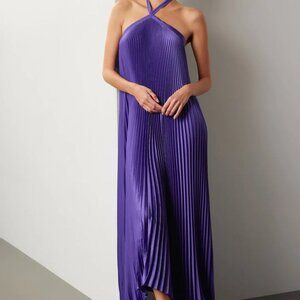 L'Idee Purple High Neck Pleated Maxi Dress